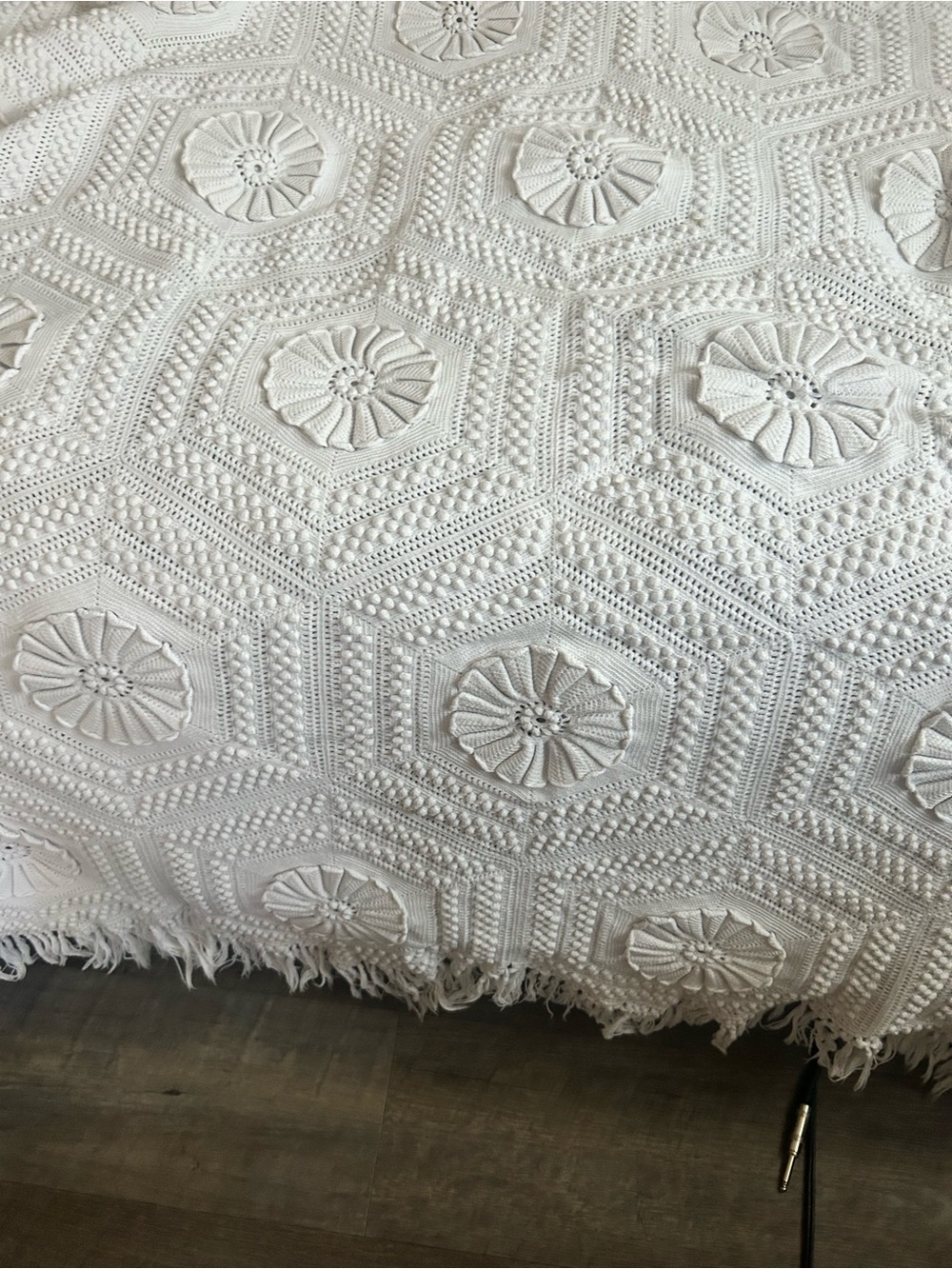 Textured White Crochet Bedspread - Elegant Home Bedding - Picture 2 of 3